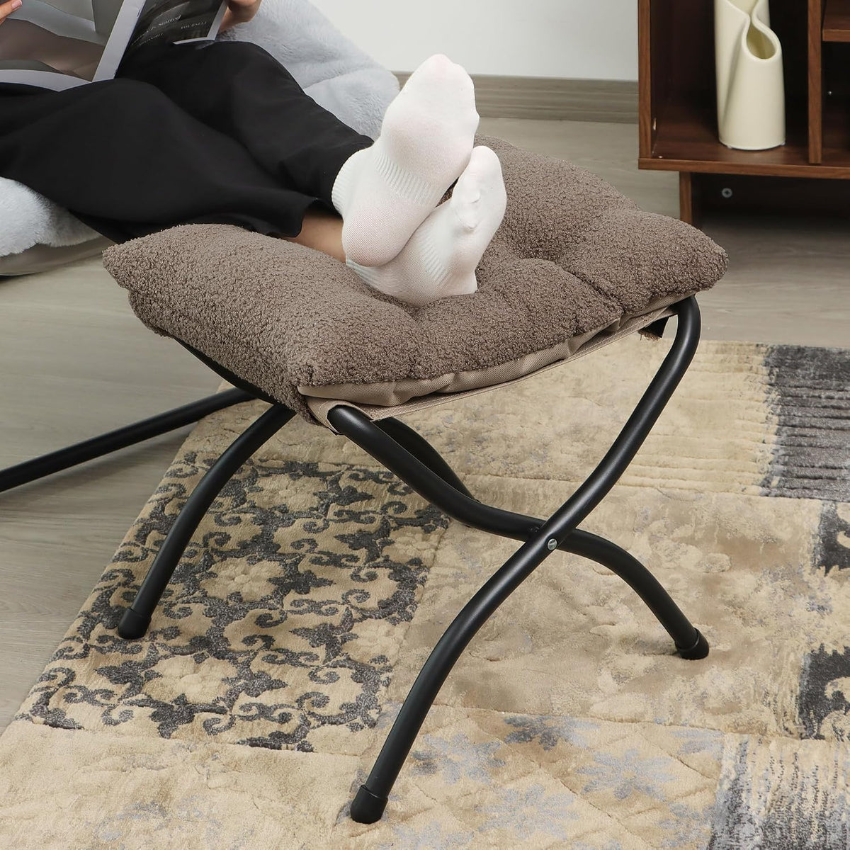 15"(H) Folding Ottoman, Foldable Footrest Stool, Portable Small Foot Sto...