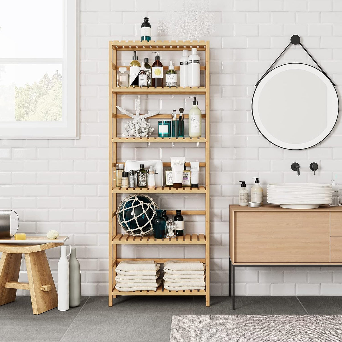 Bamjoy Bamboo Shelf, 6 Tier Bookcase Storage Shelves, Tall Book Rack Shelving...
