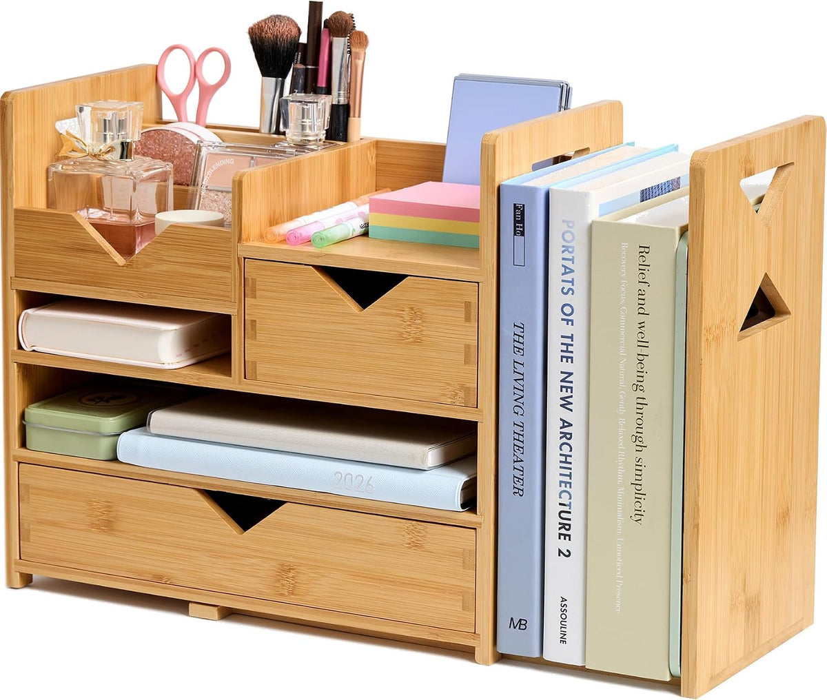 Pandorama Bamboo Desk Organizer Medium - Drawers & Adjustable File Holder...