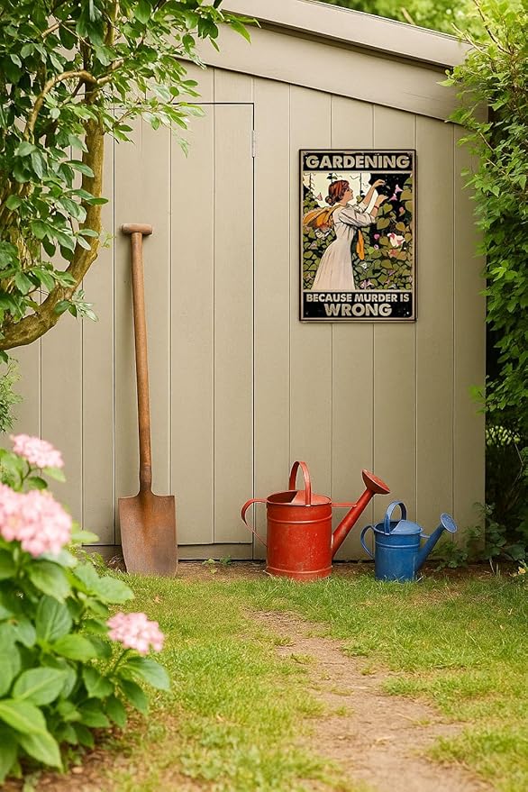 Funny Gardening Tin Sign – BECAUSE MURDER IS WRONG 12x8 Inch Vintage Metal Wall - Image 5