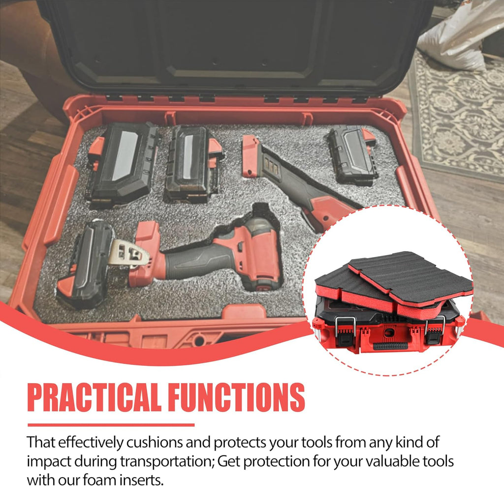 Foam Inserts Fits Milwau-kee Packout 48-22-8424 | Drawer foam tool box inserts 2 pcs Black/Red