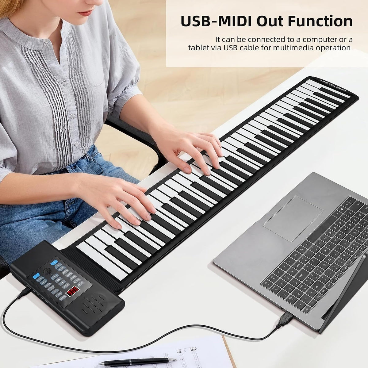 POGOLAB 61 Keys Roll Up Keyboard Piano, Portable Electric Foldable Piano with...