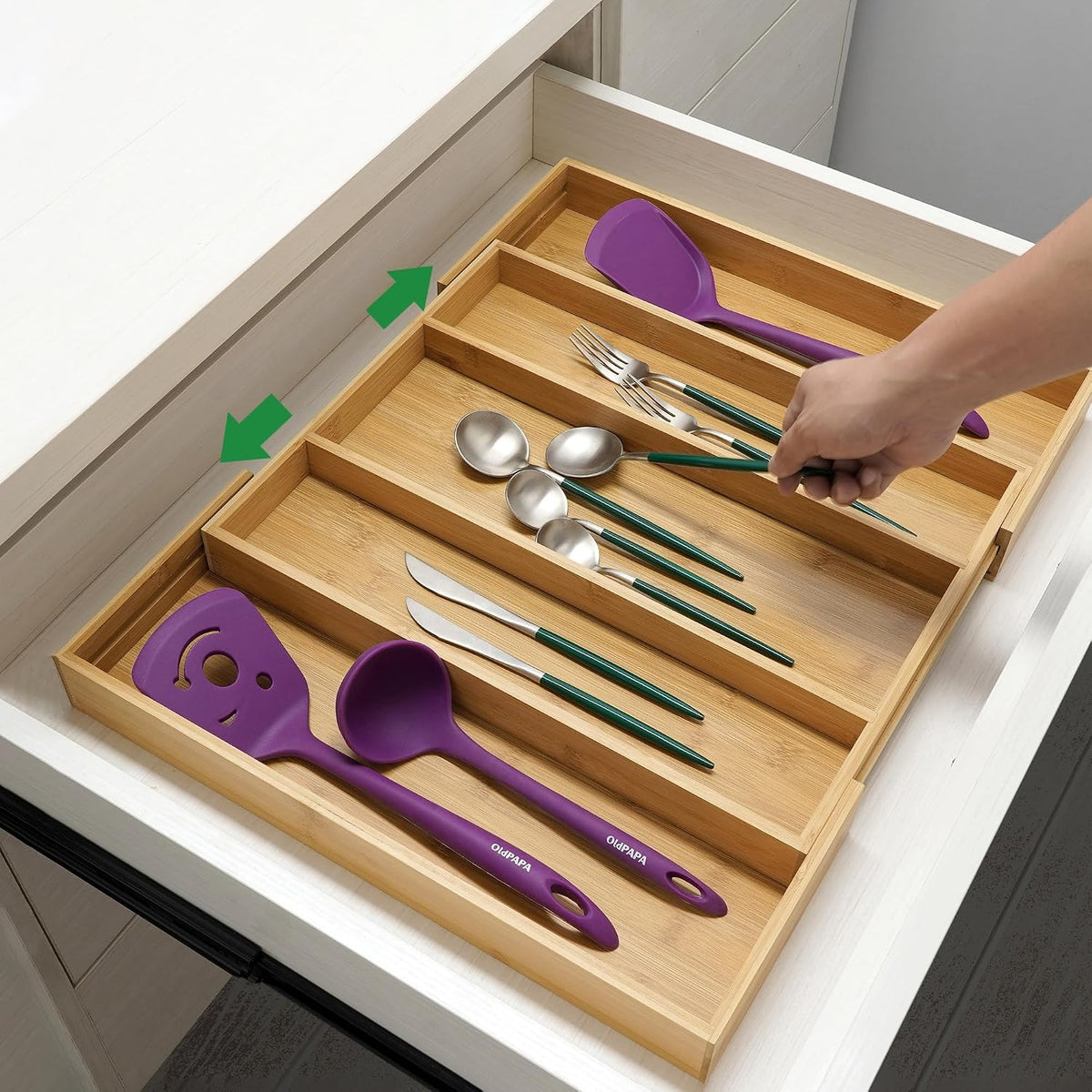 Utoplike Bamboo Expandable Kitchen Drawer Organizer Silverware Utensil Tray