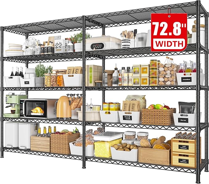 REIBII 72.8" W Storage Shelves Load 1600LBS, 5 Tier Metal Shelving Unit Wire by REIBII