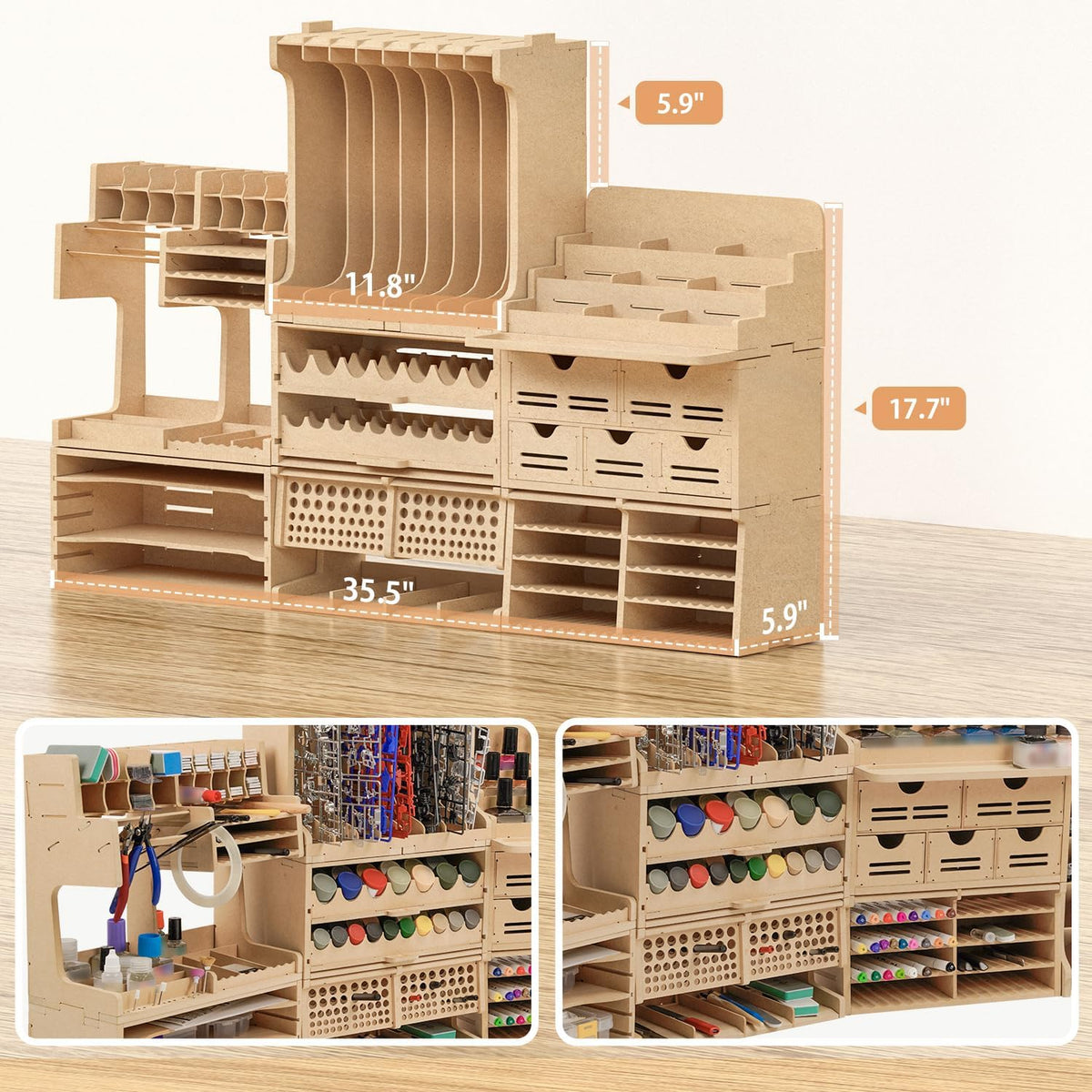 wooden model kit tool organizer storage rack, paint, close-up detail