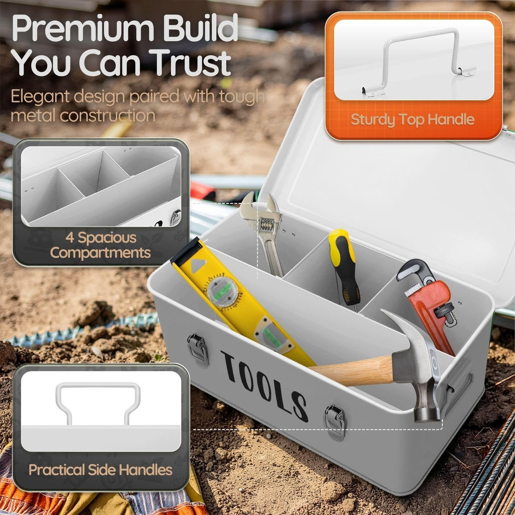 flexzion 12-inch metal seed storage box with lid, package contents
