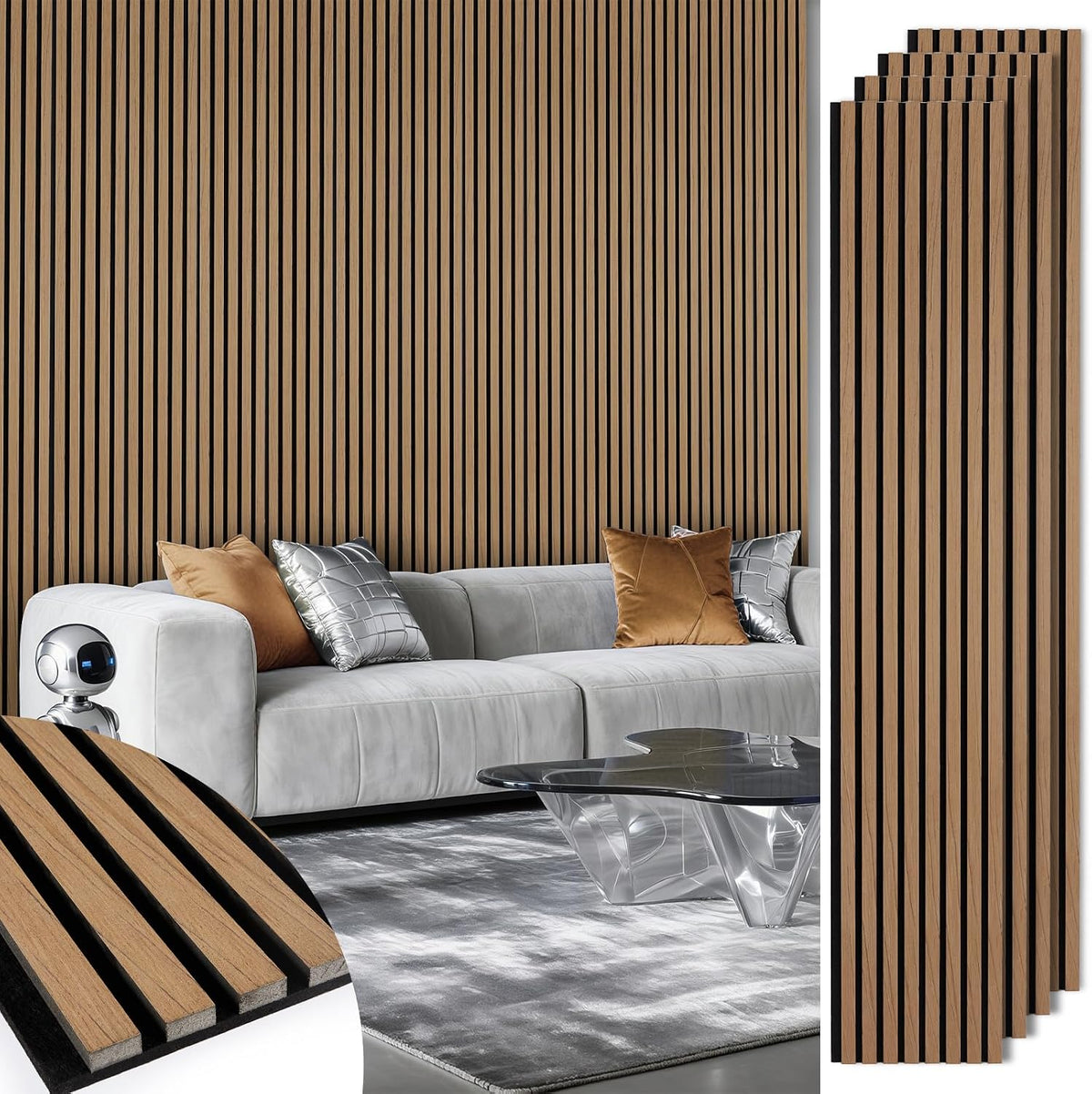 acoustic wood slat panels 4 pack 106" x, main product view