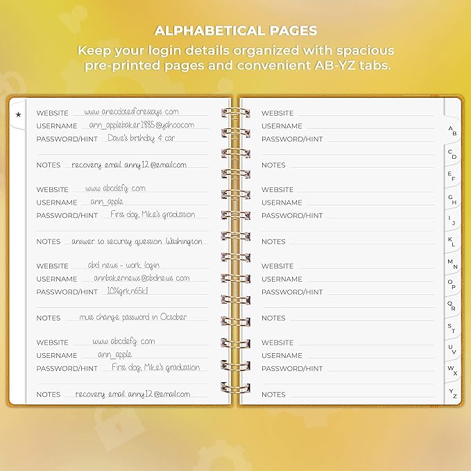 Clever Fox Password Book Spiral – Internet Address & Password Organizer - Image 3