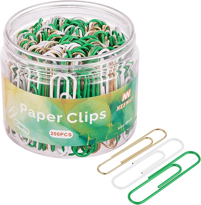 NEEWAY 200pcs Large Green Paper Clips, 2 Inch Jumbo Paper Clip, Ceative Colored by NEEWAY