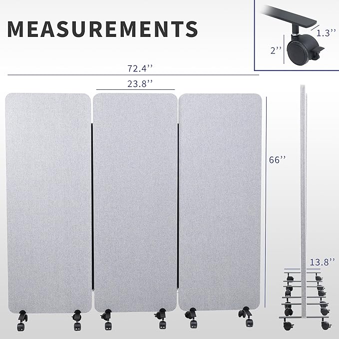 VIVO Freestanding 72 x 66 inch Privacy Panel, Mobile Cubicle Divider, x3 24 - Image 3