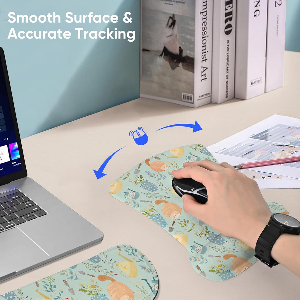 Ergonomic Memory Foam Keyboard Mouse Pad Set with Wrist Rest Support,Non-Slip Hand Wrist Cushion for Laptop/Notebook/Desktop/Computer/Gaming/Office,Easy Typing& Pain Relief (Ginger Cats)