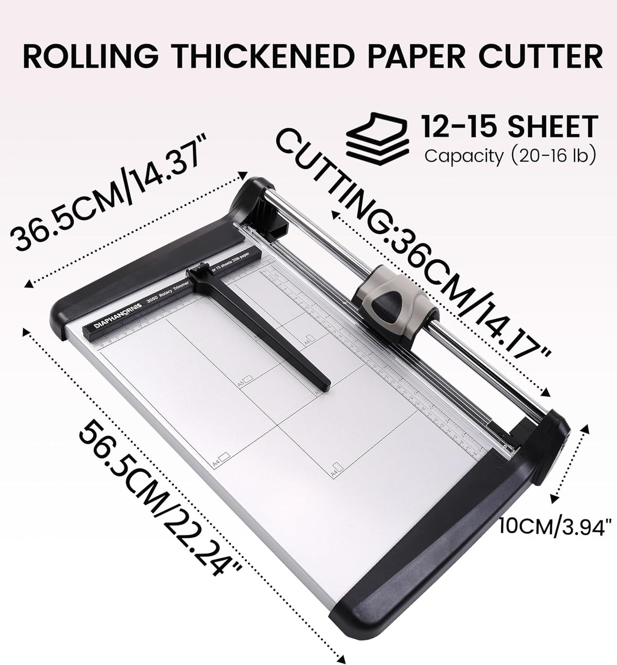 Rotary Paper Cutter, Heavy Duty Paper Trimmer 360mm(14.17") Cutting Leng...