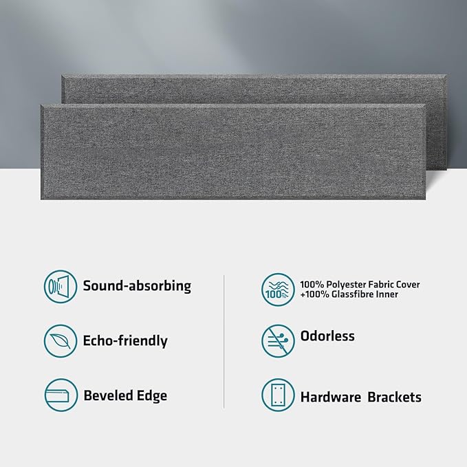 2 Pack 2" Thick Acoustic Panels, 47.24" X 11.81" Fiberglass Wall Panel - Image 5