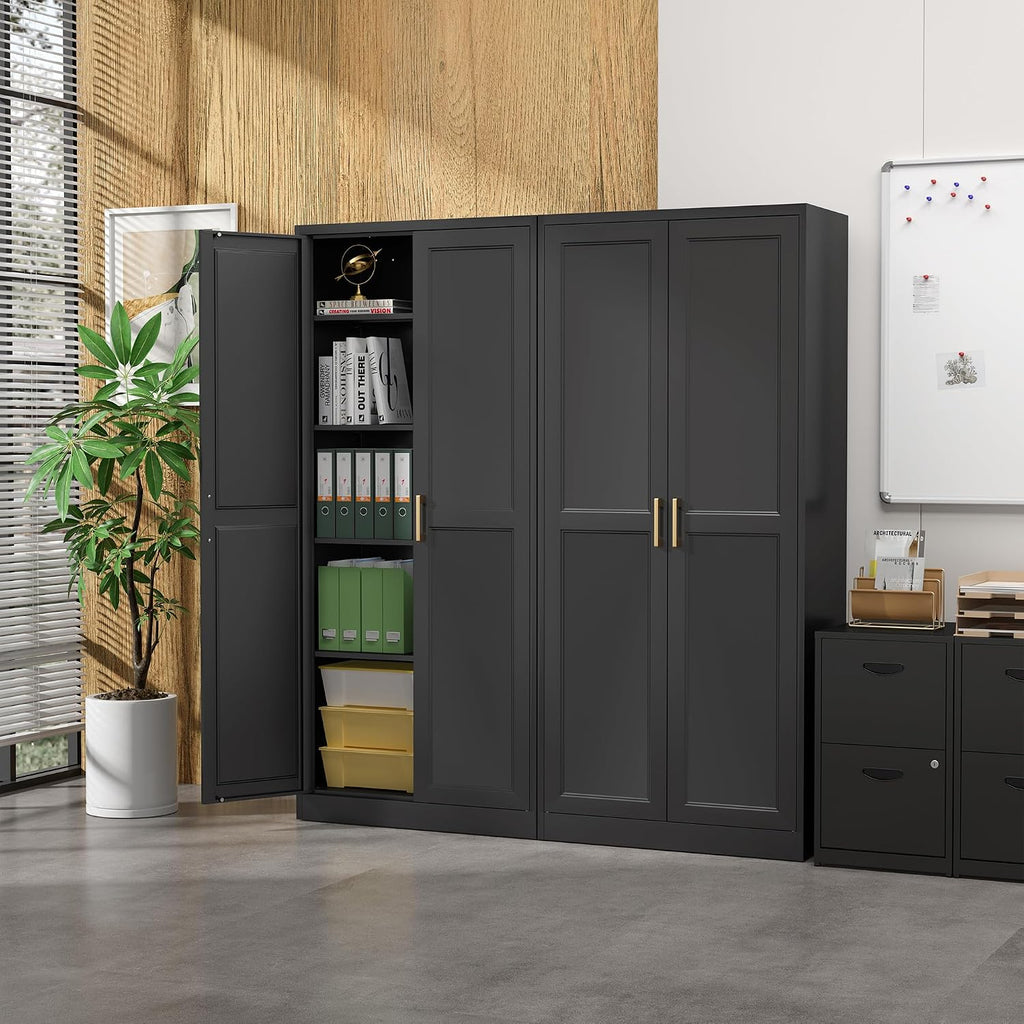 steeloong 71"metal pantry storage cabinet with doors &, side view