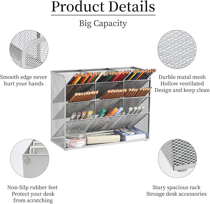 Marbrasse Mesh Desk Organizer, Desktop Stationary Organizer, Storage Rack - Image 2