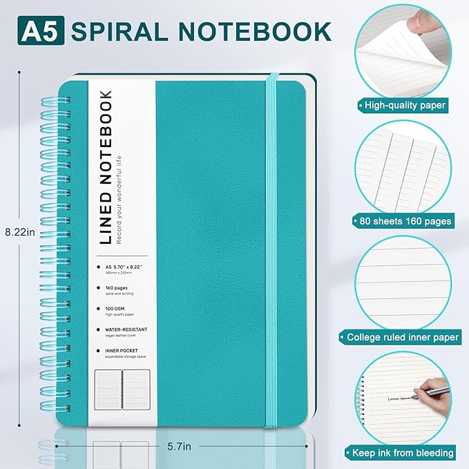 Turquoise Lined Spiral Journal Notebook - Image 2