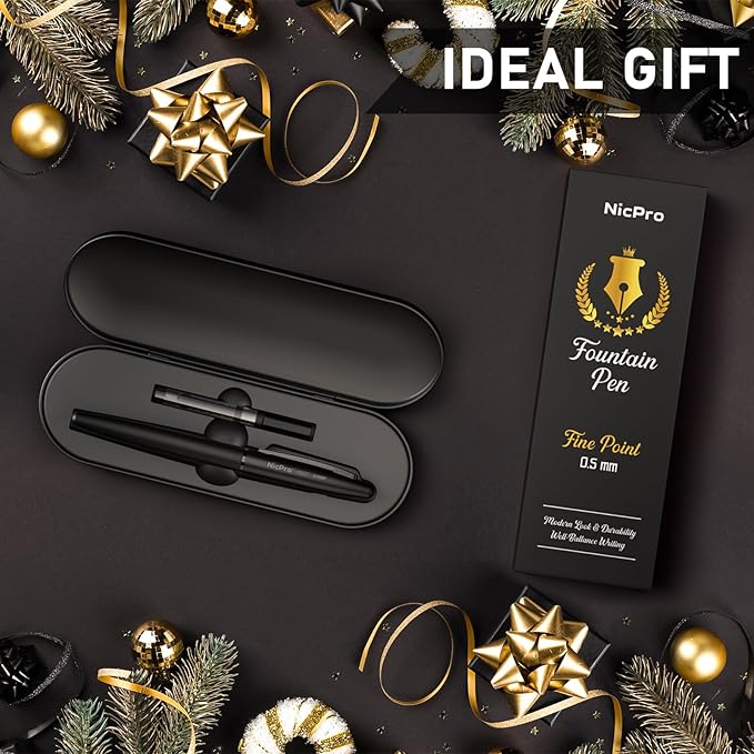 Nicpro Fountain Pen Set with Box, Classic Black Fancy Pen with Converter - Image 7