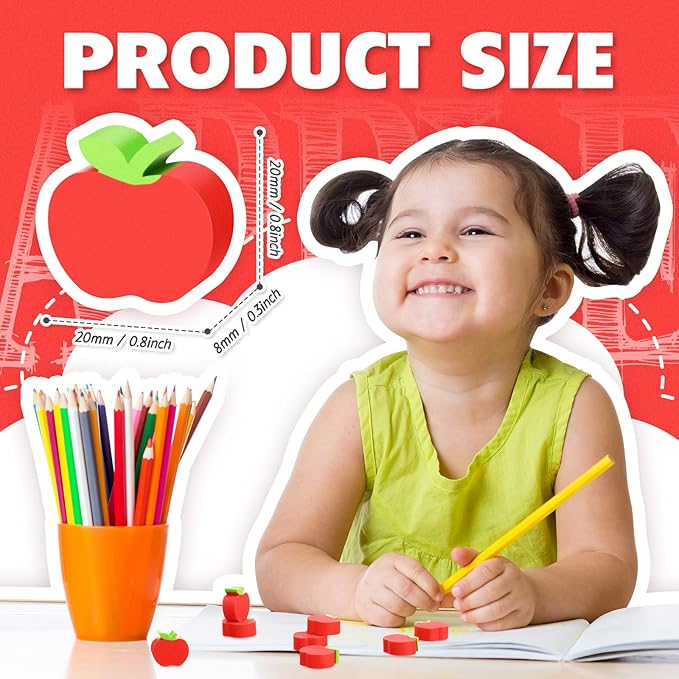 60pcs Mini Apple Erasers for Kids Bulk Classroom Welcome Back to School Gifts - Image 2