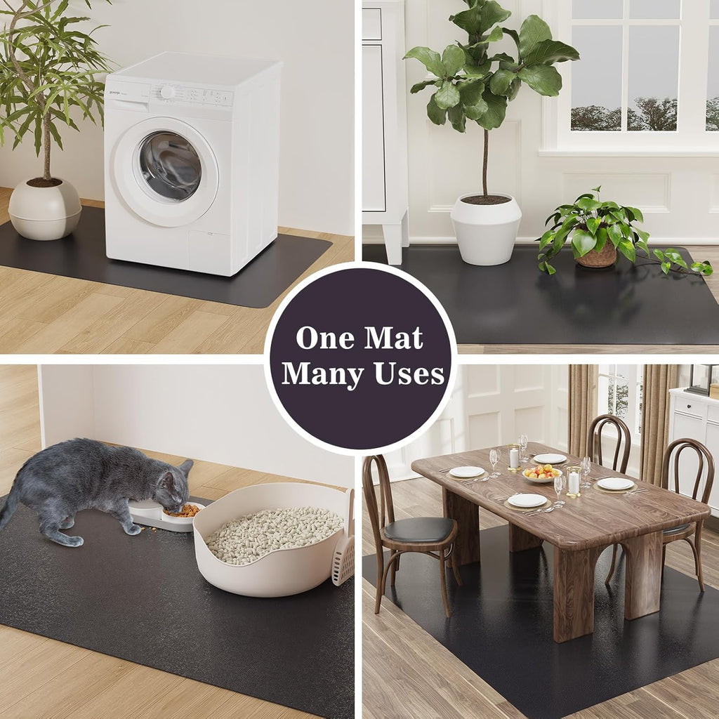 3'×5' Black Floor Protector for Home, Waterproof No Spill Floor Desk Mat | Vinyl Plastic Easy Cleaning Area Mat for Hardwood Floor, Kitchen, Pet Feeding Area