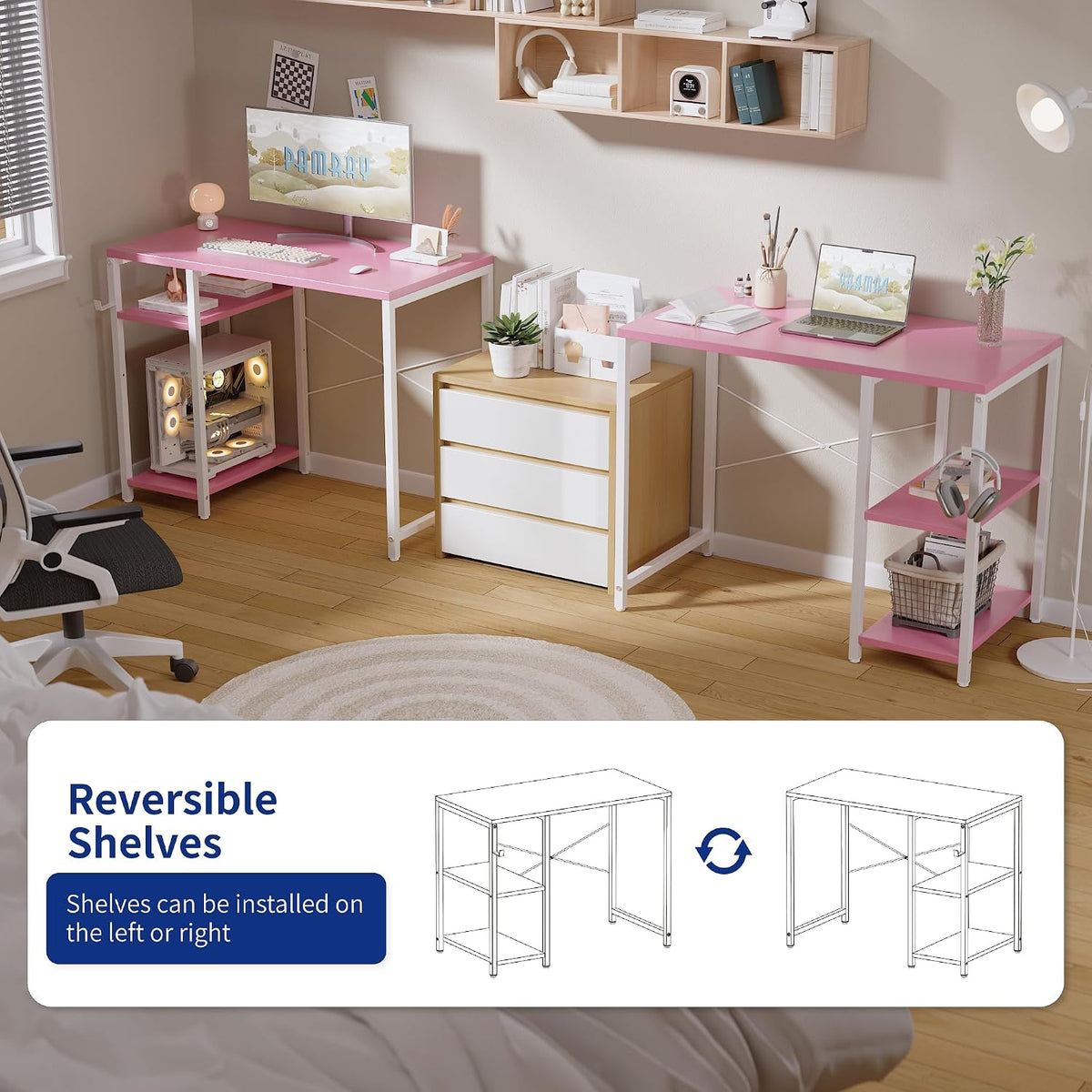 Pamray 32 Inch Small Computer Desk with Shelves for Bedroom Small Spaces