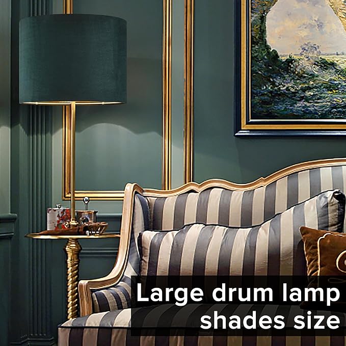 Green Velvet Lampshades Set of 2 Large Drum Lamp Shade 16" Top x 16" Bottom x - Image 7