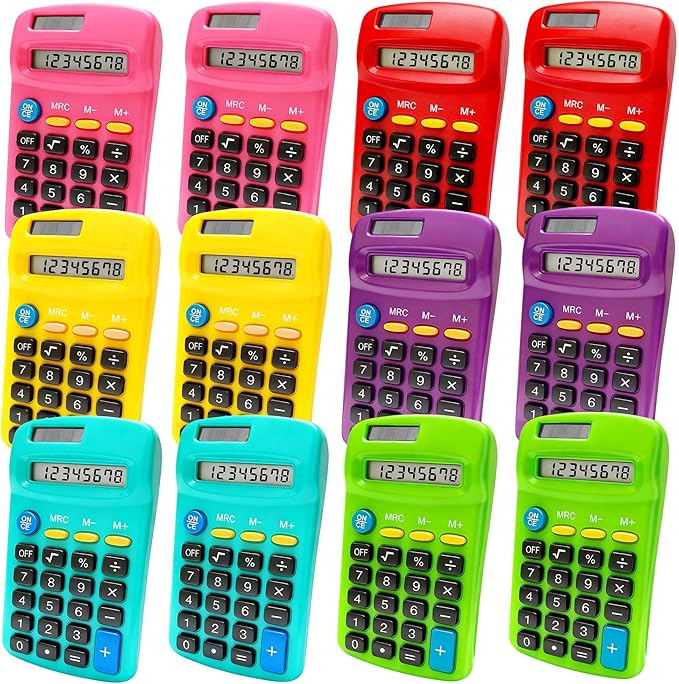 12 Pack Pocket Calculator Bulk: 8 Digit Hand Held Basic Calculator Small Solar by Qneiaym