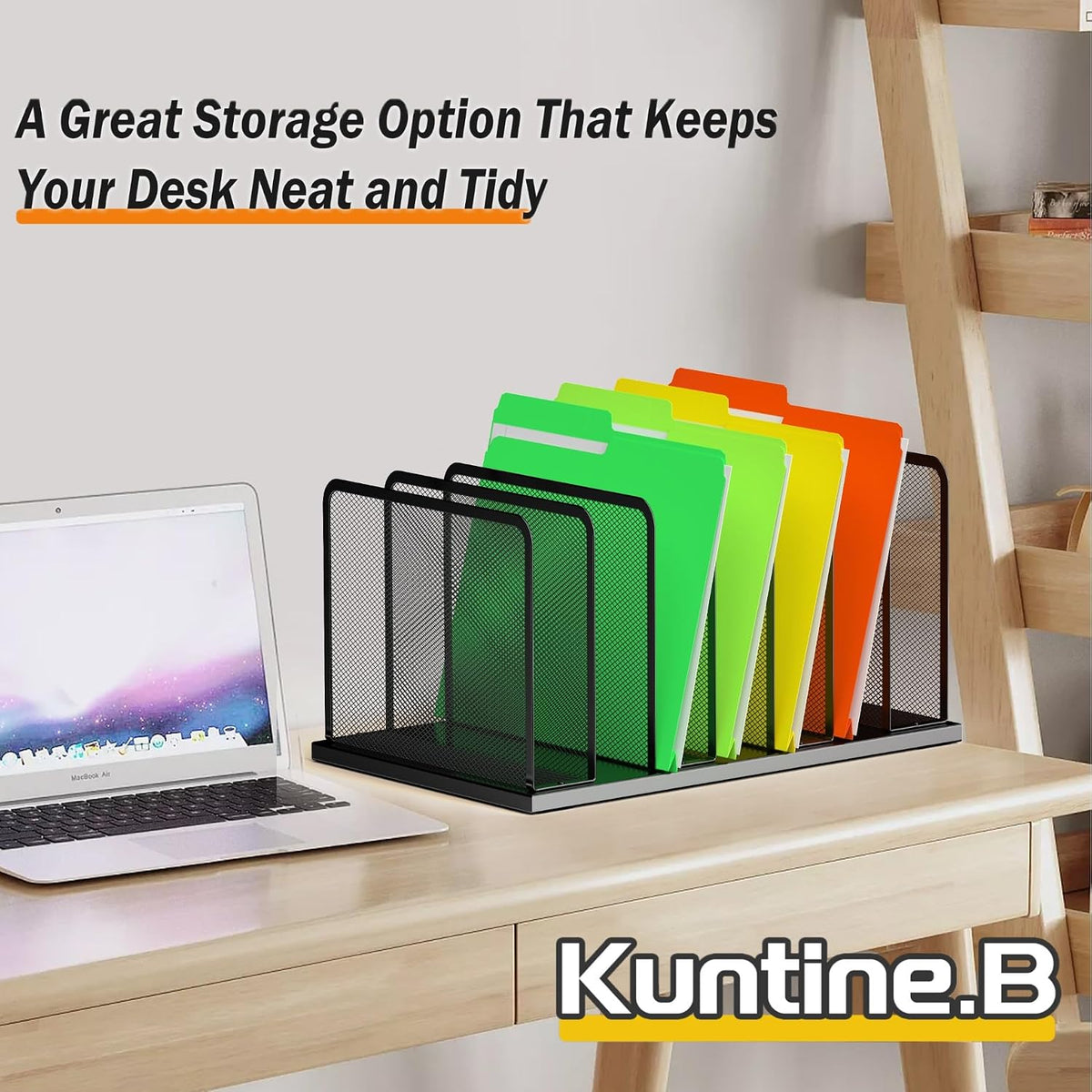 Kuntine.B 7-Section Upright Desk File Organizer Black 2 Pack