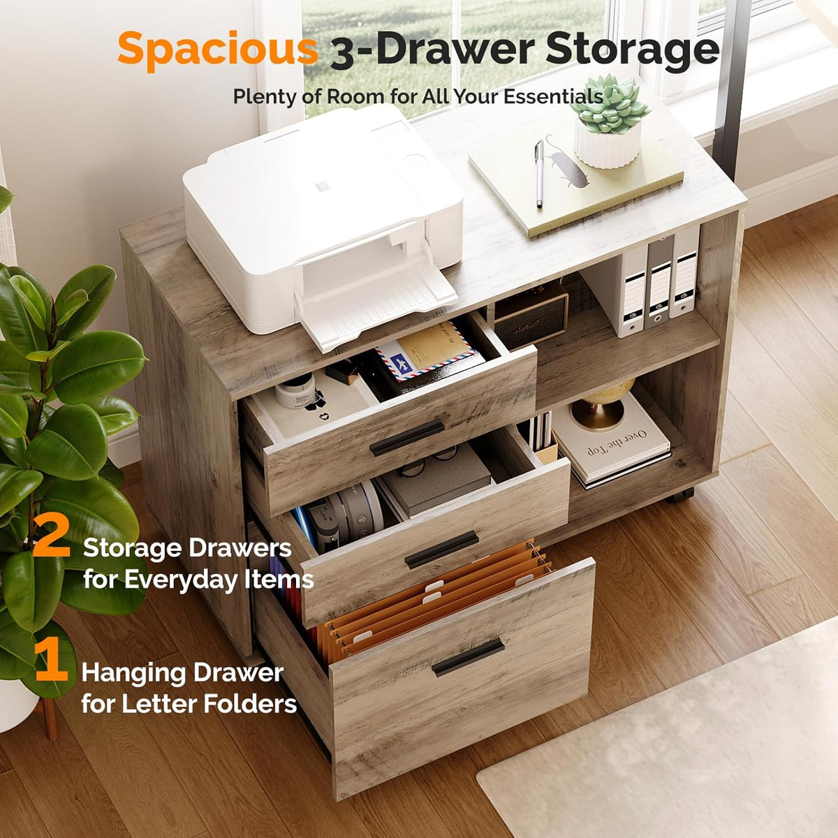 VINGLI 3 Drawer Wood Lateral File Cabinet with Adjustable Shelves & Locki...