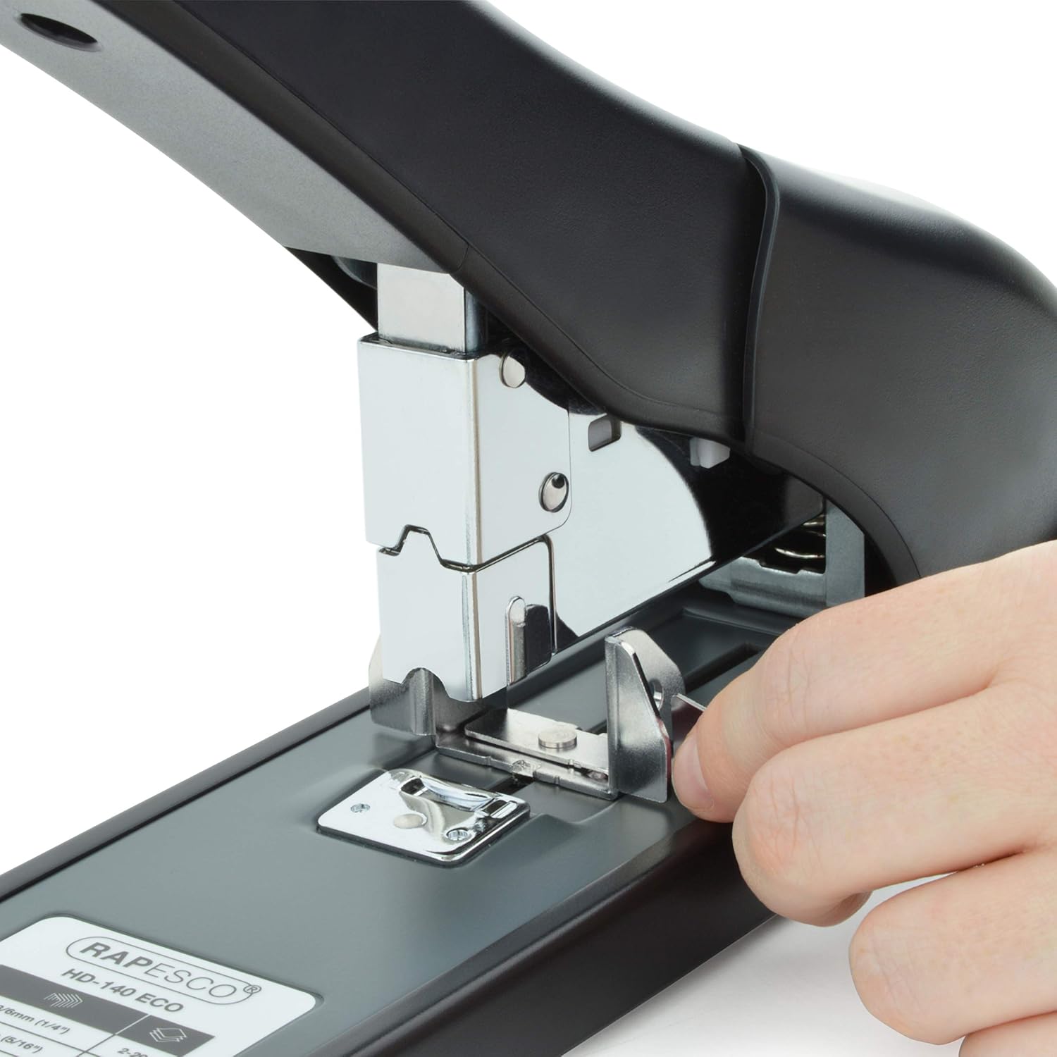 Rapesco 1550 ECO HD-140 Heavy-Duty Stapler, 140 Sheet Capacity, Black | Includes 1000 Heavy Duty 15/32" Staples, ECO Material, Soft-Feel Grip, Adjustable Paper Guide, for Office and School