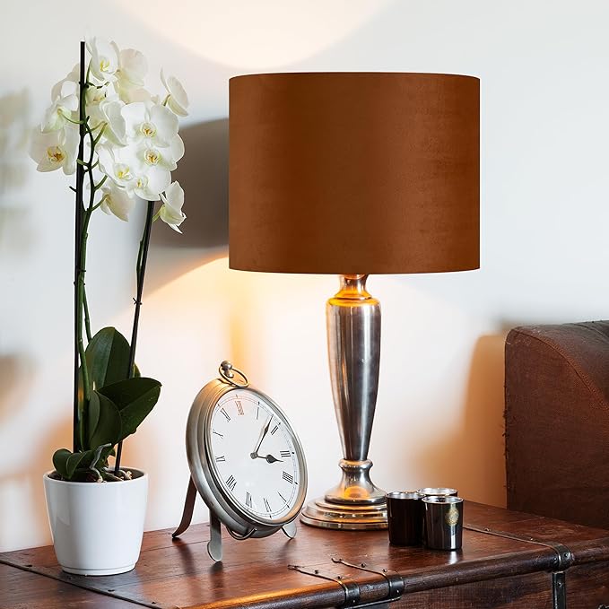 GO&SO Burnt Orange Velvet Drum Lamp Shades Set of 2 Medium, Replacement Lamp - Image 8
