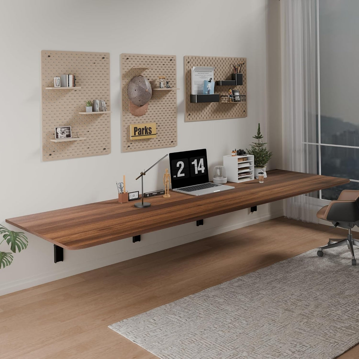 IAE 72x22in Floating Fold Desk,Wall-Mounted Folding Computer Table,Walnut