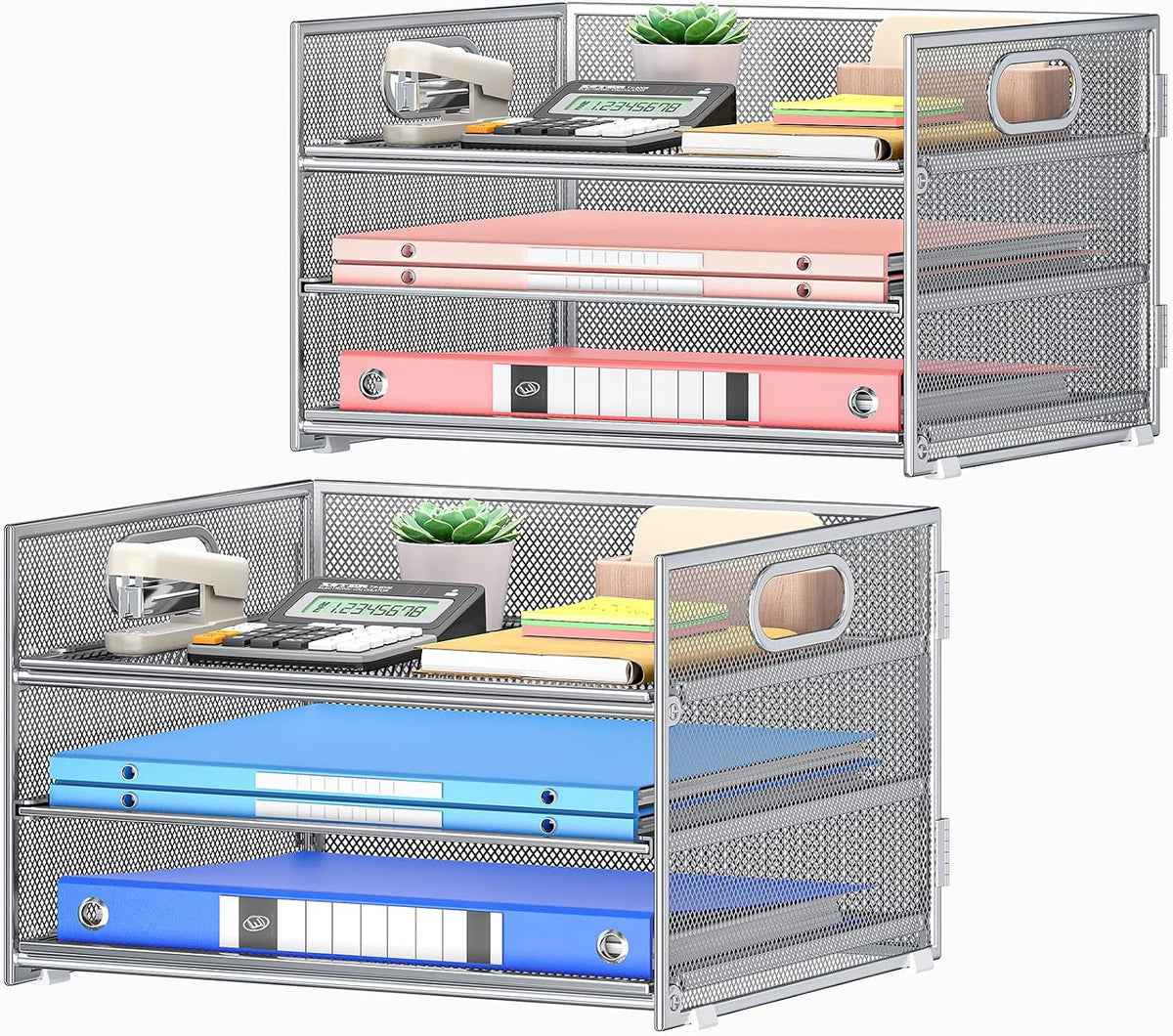 Subekyu 2-Pack 3-Tier Silver Metal Mesh Desk Paper Letter Tray & File Sorter