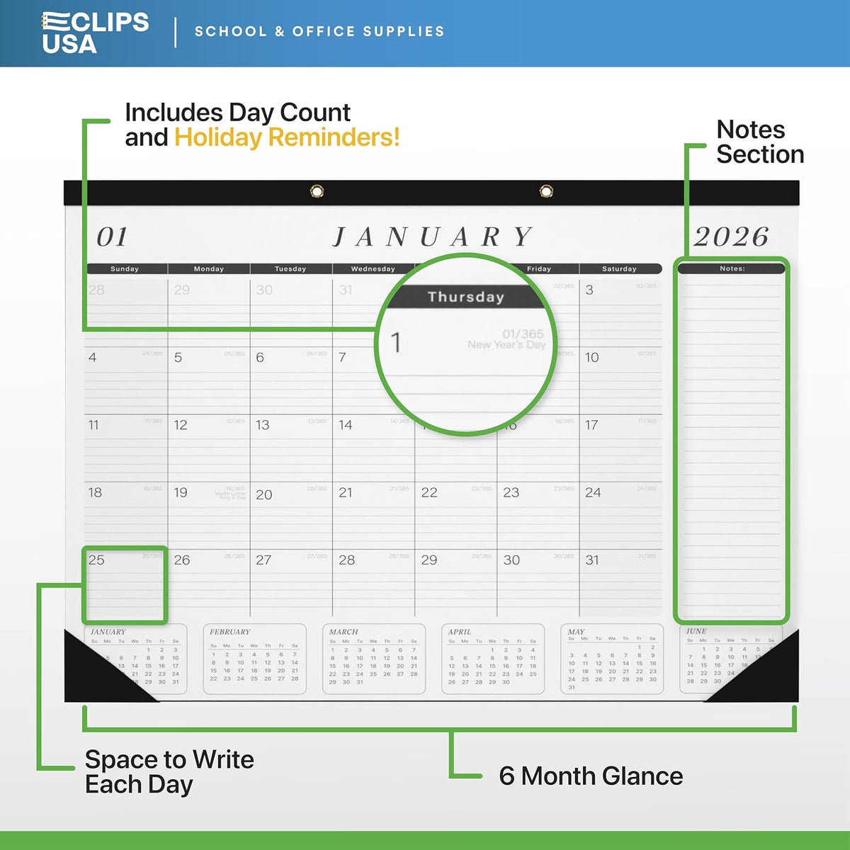 Desk Calendar 2026-2027 Large 22x17 Desk Calendar Jan 2026 - Jun 2027 Desk Bl...