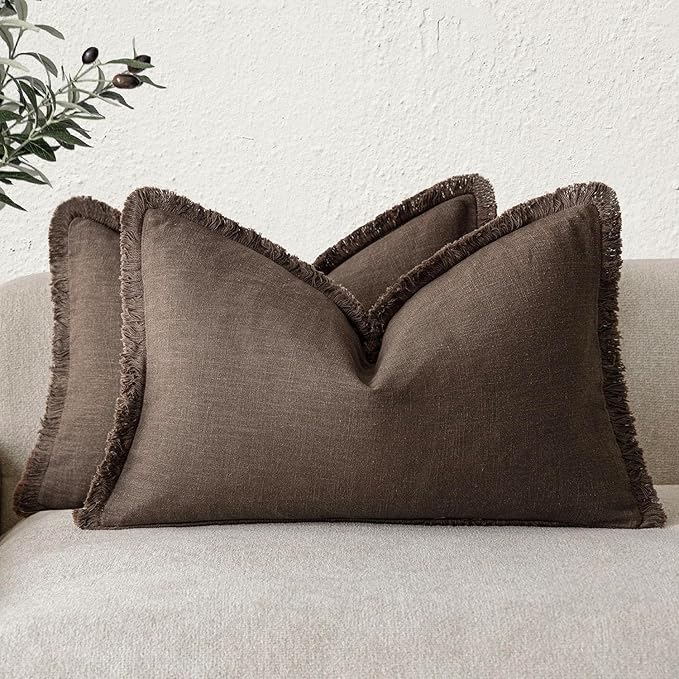 Foindtower Set of 2 Decorative Linen Fringe Lumbar Throw Pillow Covers by Foindtower