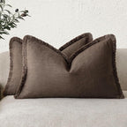 Foindtower Set of 2 Decorative Linen Fringe Lumbar Throw Pillow Covers by Foindtower