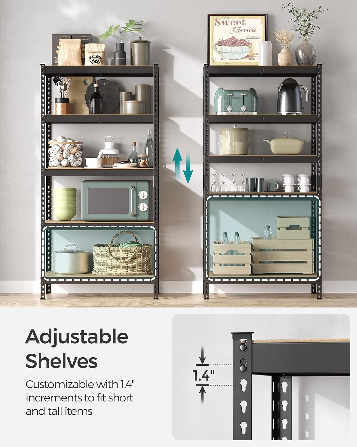 songmics set of 2 5-tier boltless assembly storage showing dimensions