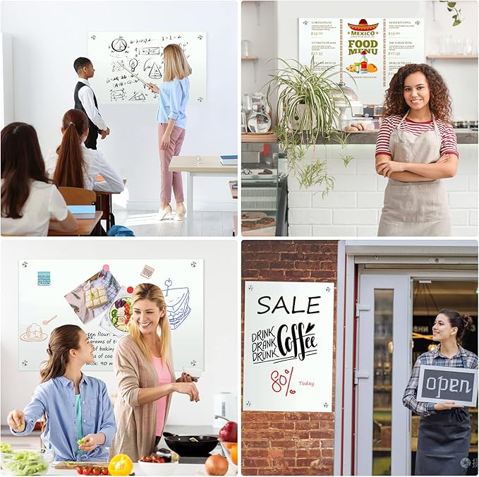 H-Qprobd White Board 24”x18“ Magnet Dry Erase Boards Frameless Magnetic Glass - Image 7