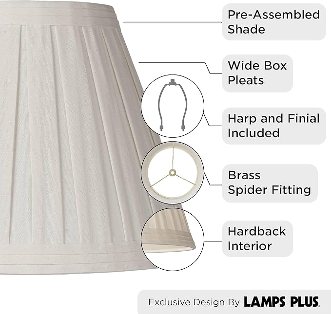Creme Linen Large Box Pleat Lamp Shade 7" Top x 14" Bottom x 11" High - Image 3
