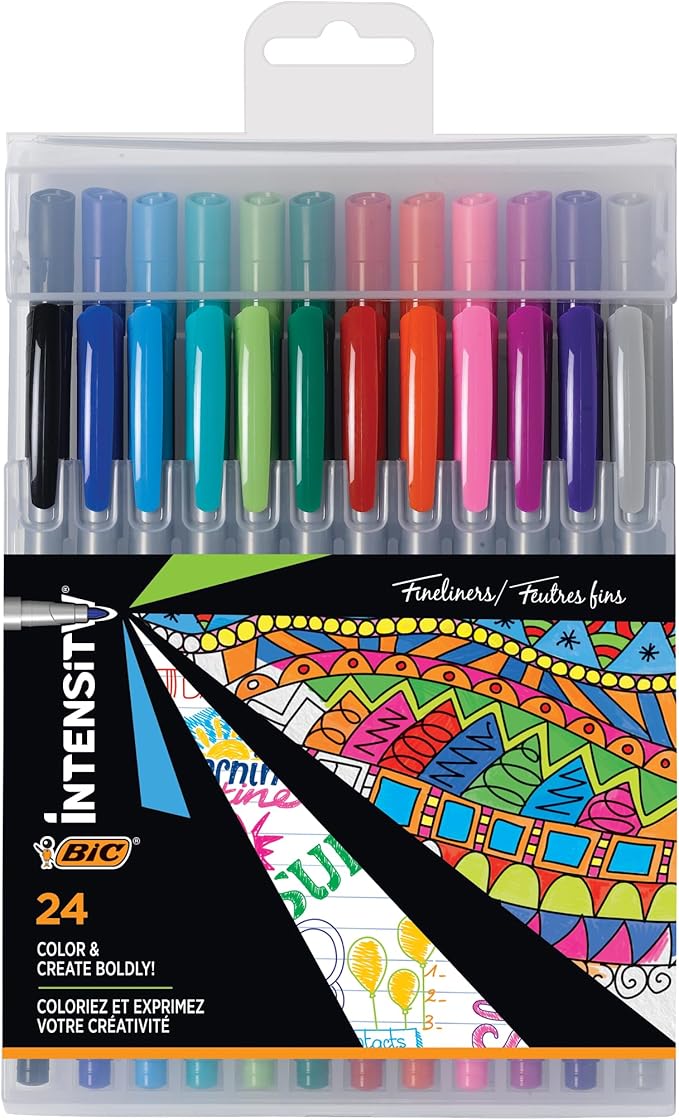 BIC Intensity Fineliner Marker Pen Set, Fine Point Pens, 24-Count Pack by BIC