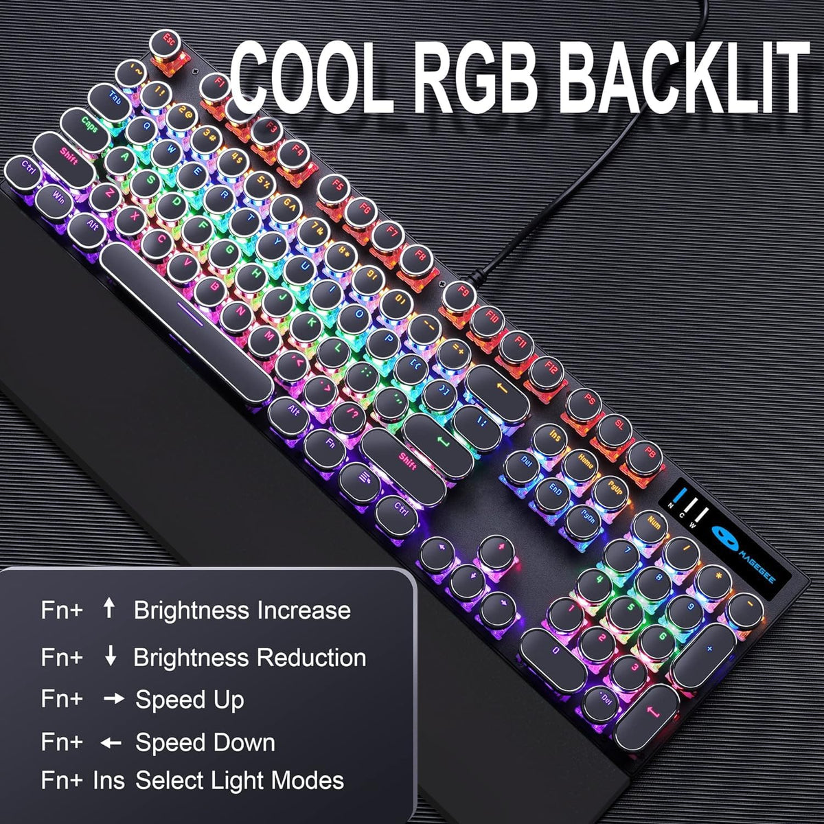 Camiysn Typewriter Style Mechanical Gaming Keyboard, Black Retro Punk Gaming ...