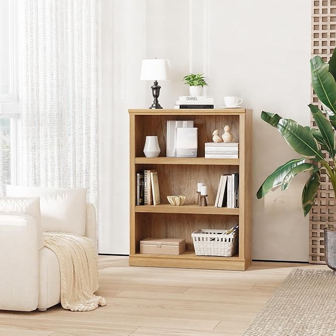 blini 3-Shelf Bookcase Wooden Bookshelves 33in Wide Floor Standing Display - Image 7