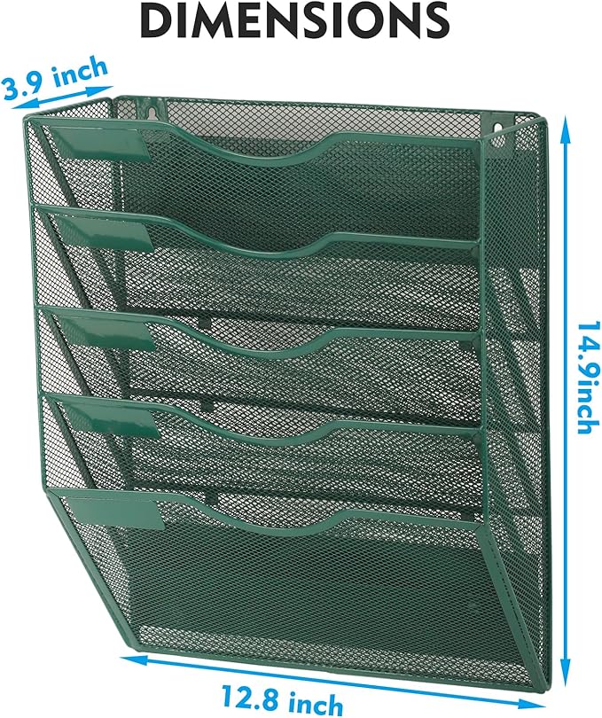 EASEPRES Magnetic 5 Pocket Mesh Hanging File Organizer, Wall Mounted Mail Paper - Image 3