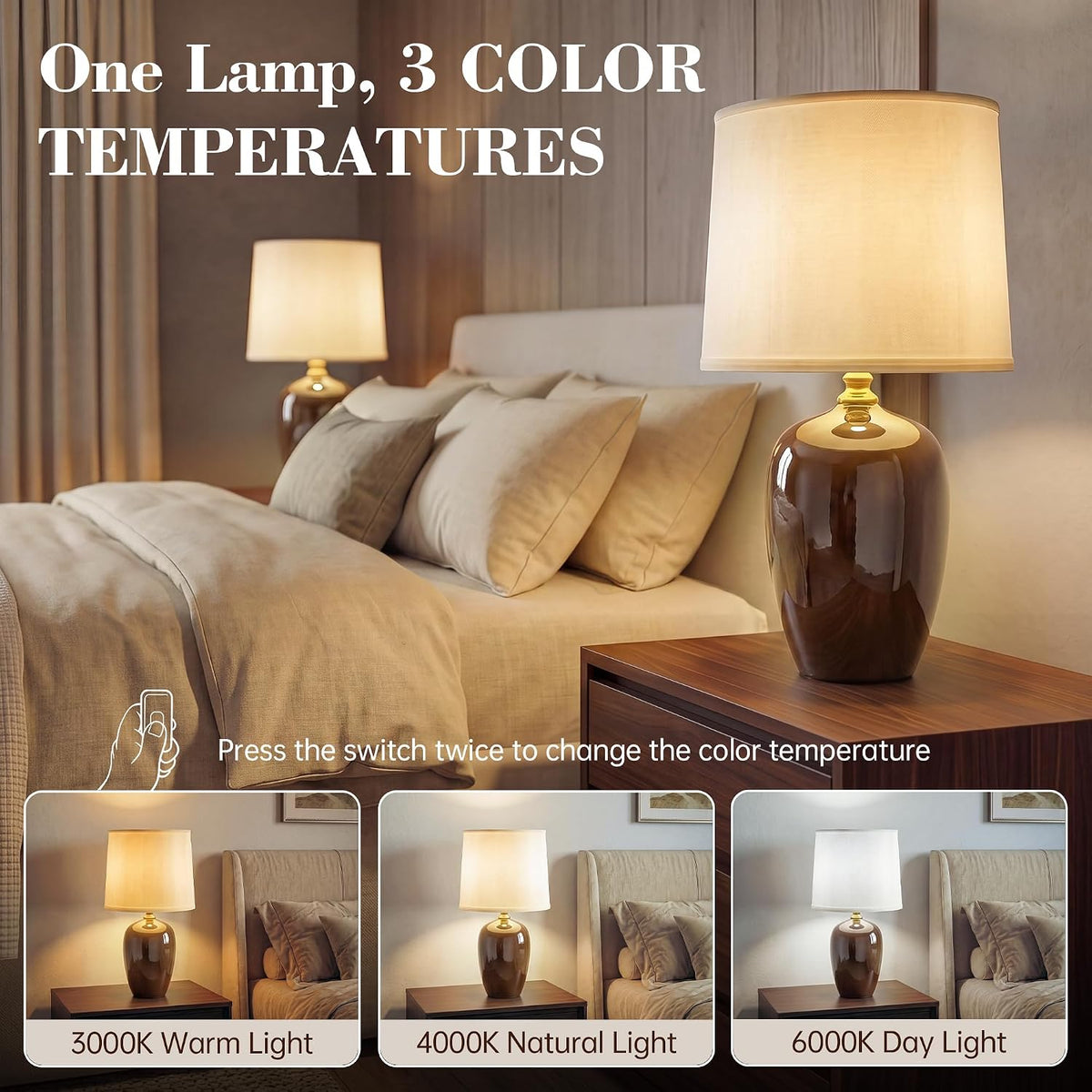 Dawnwake 19.1" Ceramic Table Lamps Set of 2 for Bedroom Living Room,Coffee