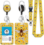 Cute Bee Kind Lanyards for Id Badges, Retractable ID Badge Holder by Giancomics