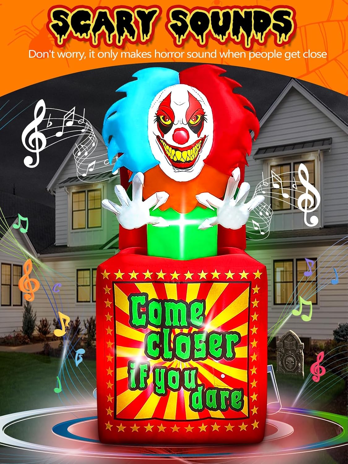 6.6 FT Halloween Inflatables Animated Clown with Music, Kalolary Circus Clown...
