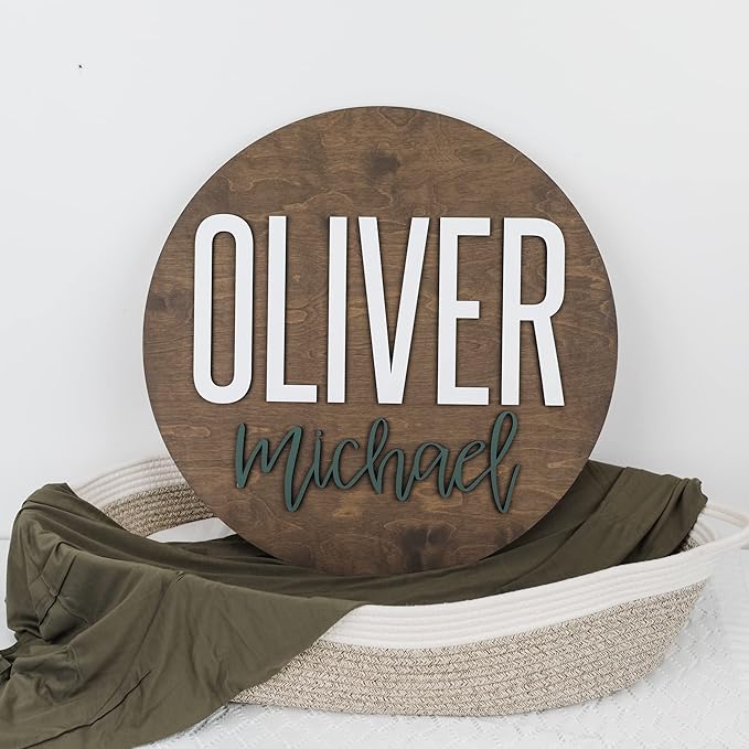 Custom Round Nursery Name Sign, Personalized Wooden Wall Plaque, Baby Shower - Image 3