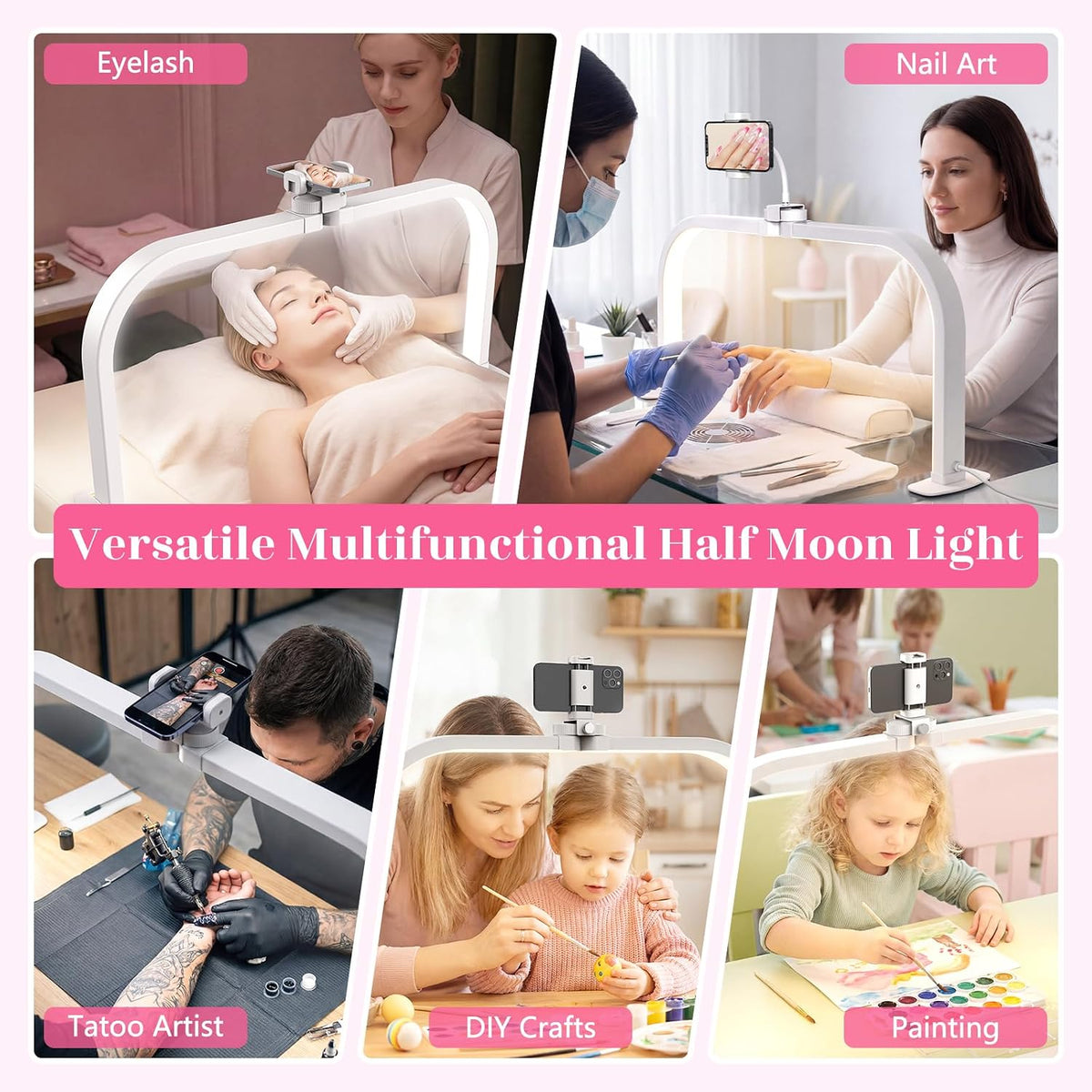 LIONVISON Half Moon Light for Nail Desk: 29" Arch Nail Light for Nail Tech