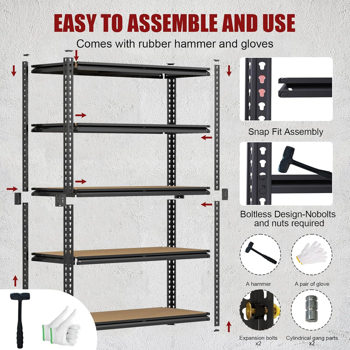 72" h heavy duty garage shelving, 2400lbs capacity, front angle view