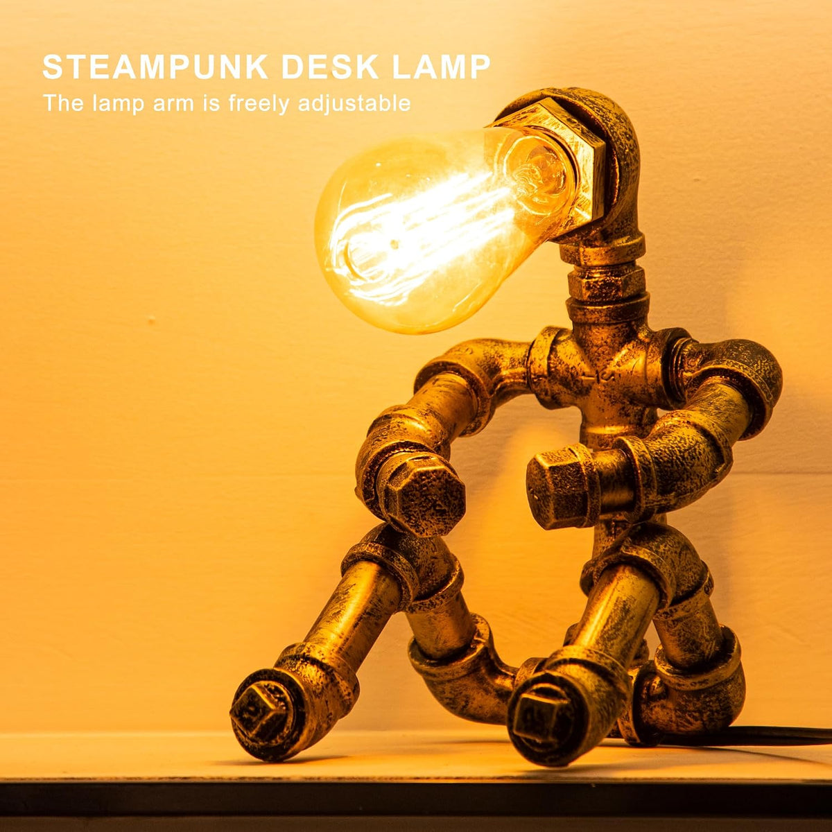 Steampunk Table Lamp, Vintage Industrial Metal Robot Table lamp, Water Pipe T...