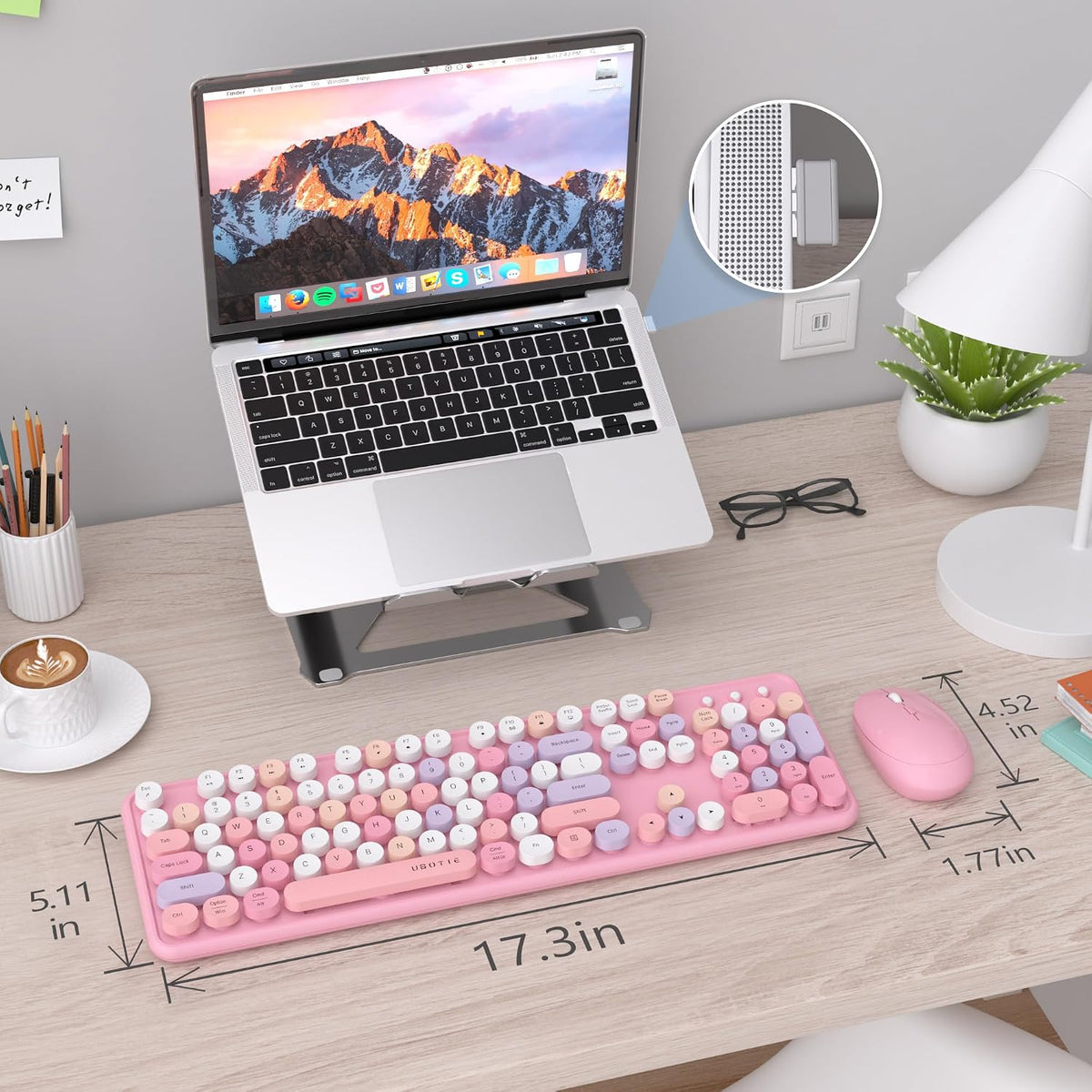 UBOTIE Colorful Wireless Keyboard and Mouse Combo (Pink-Colorful)